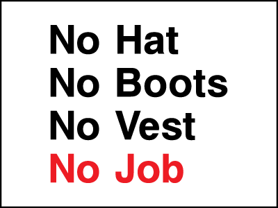 No Hat No Job safety sign